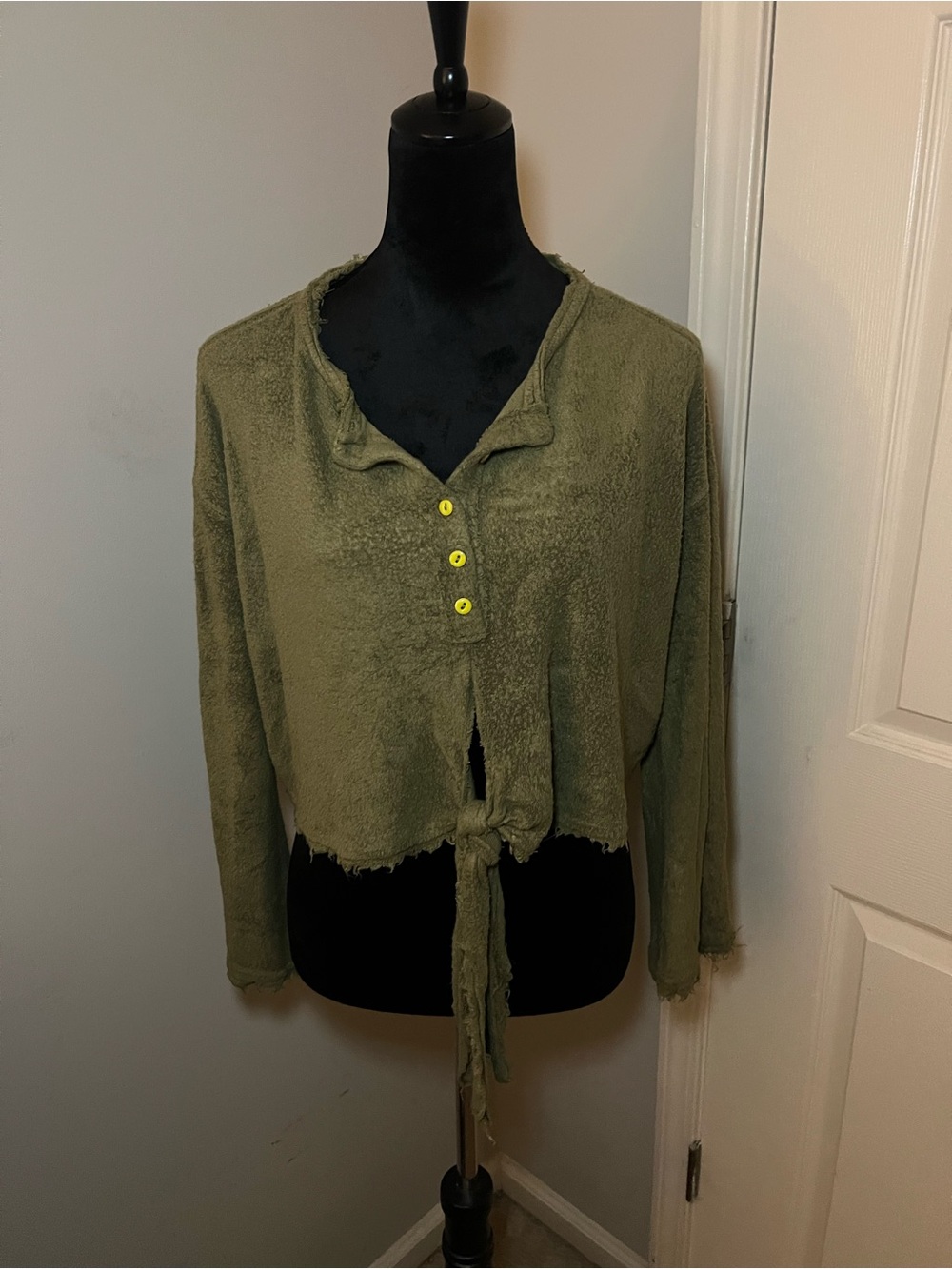 FREE PEOPLE Emma's Henley Crop Top Dirty Martini Size Small